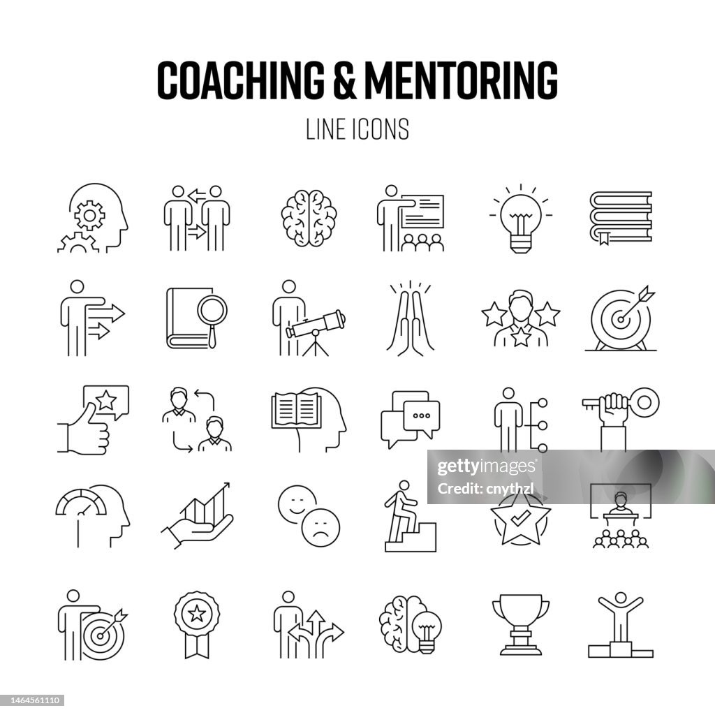 Coaching and Mentoring Line Icon Set. Training, Webinar, Knowledge, Improvement