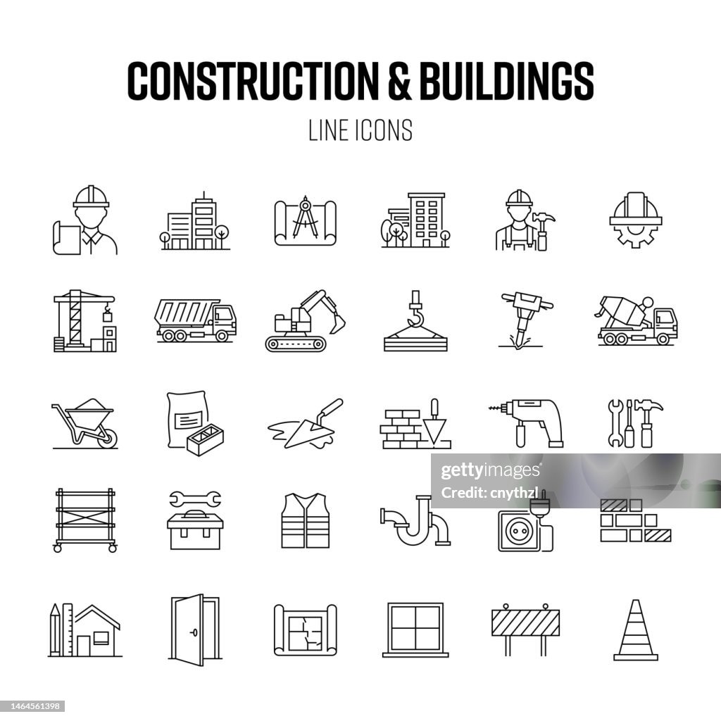 Construction and Buildings Line Icon Set. Project, Architecture, House