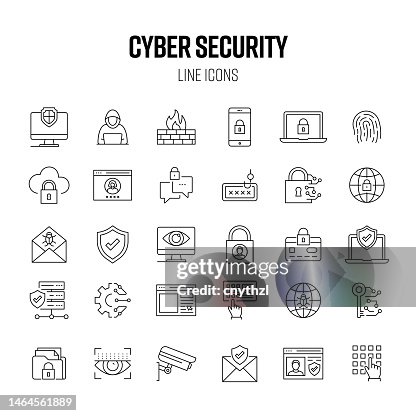 Cyber Security Line Icon Set. Accessibility, Hacker, Phishing, Cyber Crime, Online Privacy Cyber Security Line Icon Set. Accessibility, Hacker, Phishing, Cyber Crime, Online Privacy