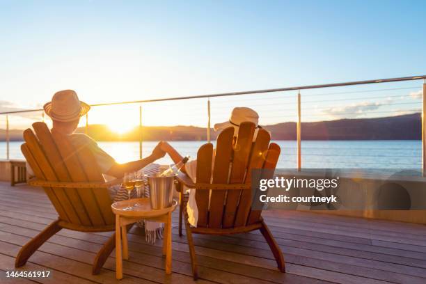 couple relaxing and drinking wine and holding hands - reforma assunto imagens e fotografias de stock