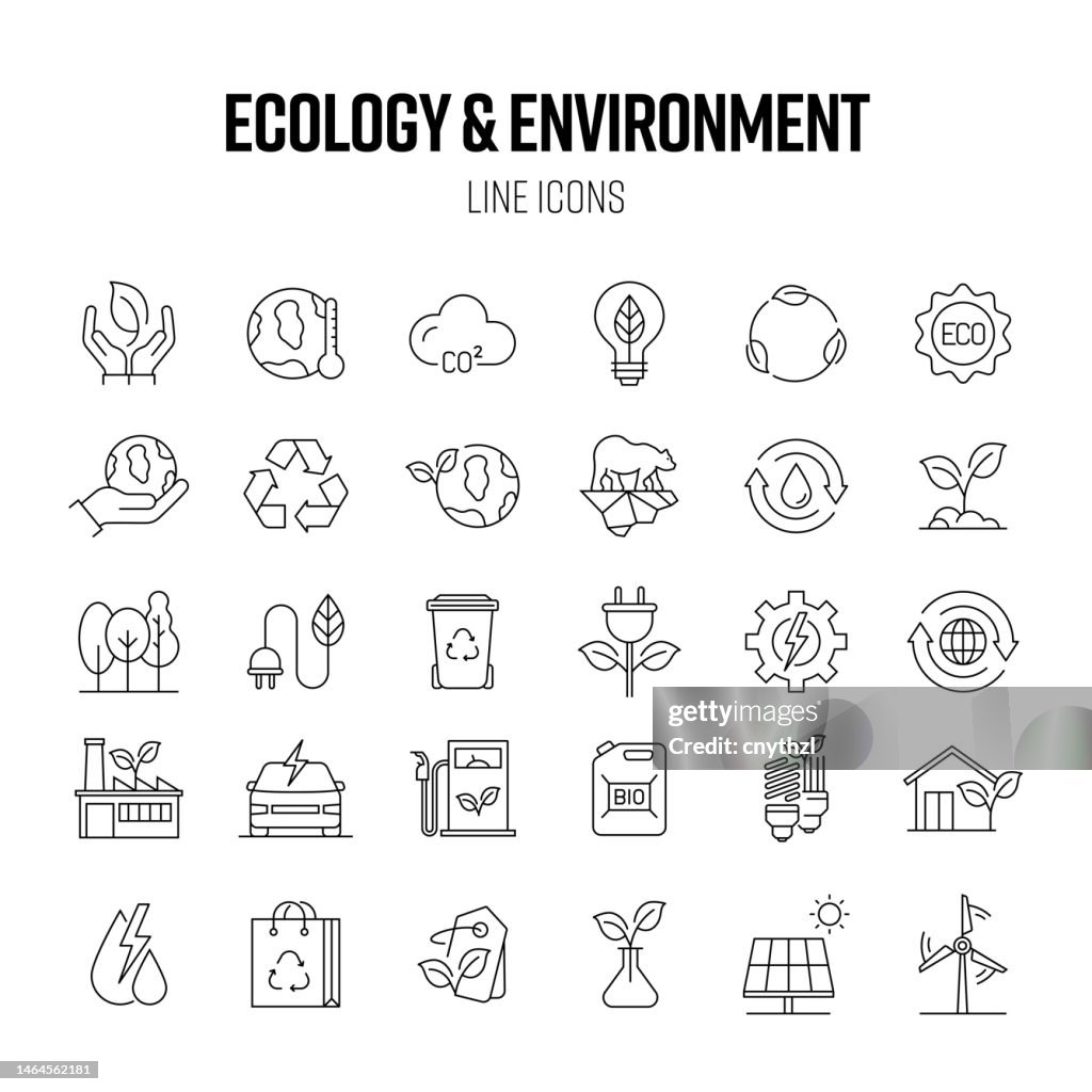 Ecology and Environment Line Icon Set. Climate Change, Pollution, Sustainability, Recycling