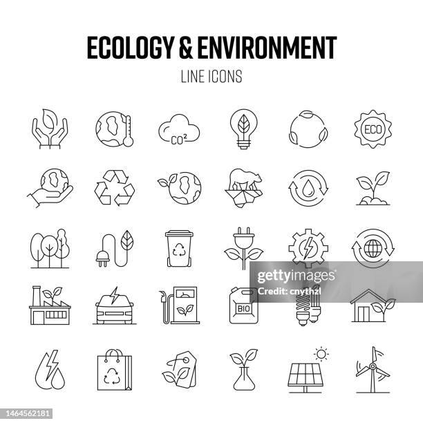 ecology and environment line icon set. climate change, pollution, sustainability, recycling - biogas stock illustrations