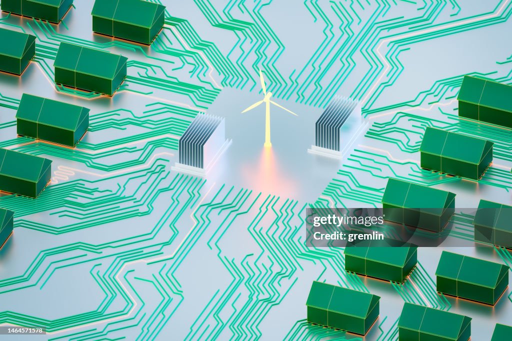 Concept of modern houses powered by wind turbine