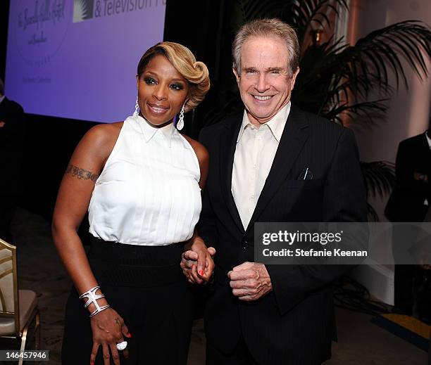 Recording artist Mary J. Blige and host Warren Beatty attend the 100th anniversary celebration of the Beverly Hills Hotel & Bungalows supporting the...