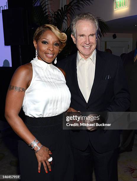 Recording artist Mary J. Blige and actor Warren Beatty attend the 100th anniversary celebration of the Beverly Hills Hotel & Bungalows supporting the...