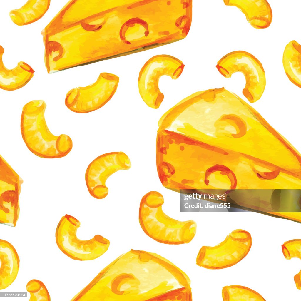 Watercolor Macaroni And Cheese Seamless Background Pattern