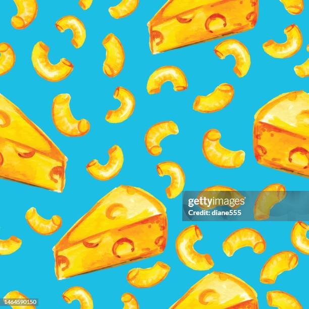 stockillustraties, clipart, cartoons en iconen met watercolor  macaroni and cheese seamless background pattern - macaroni en kaas