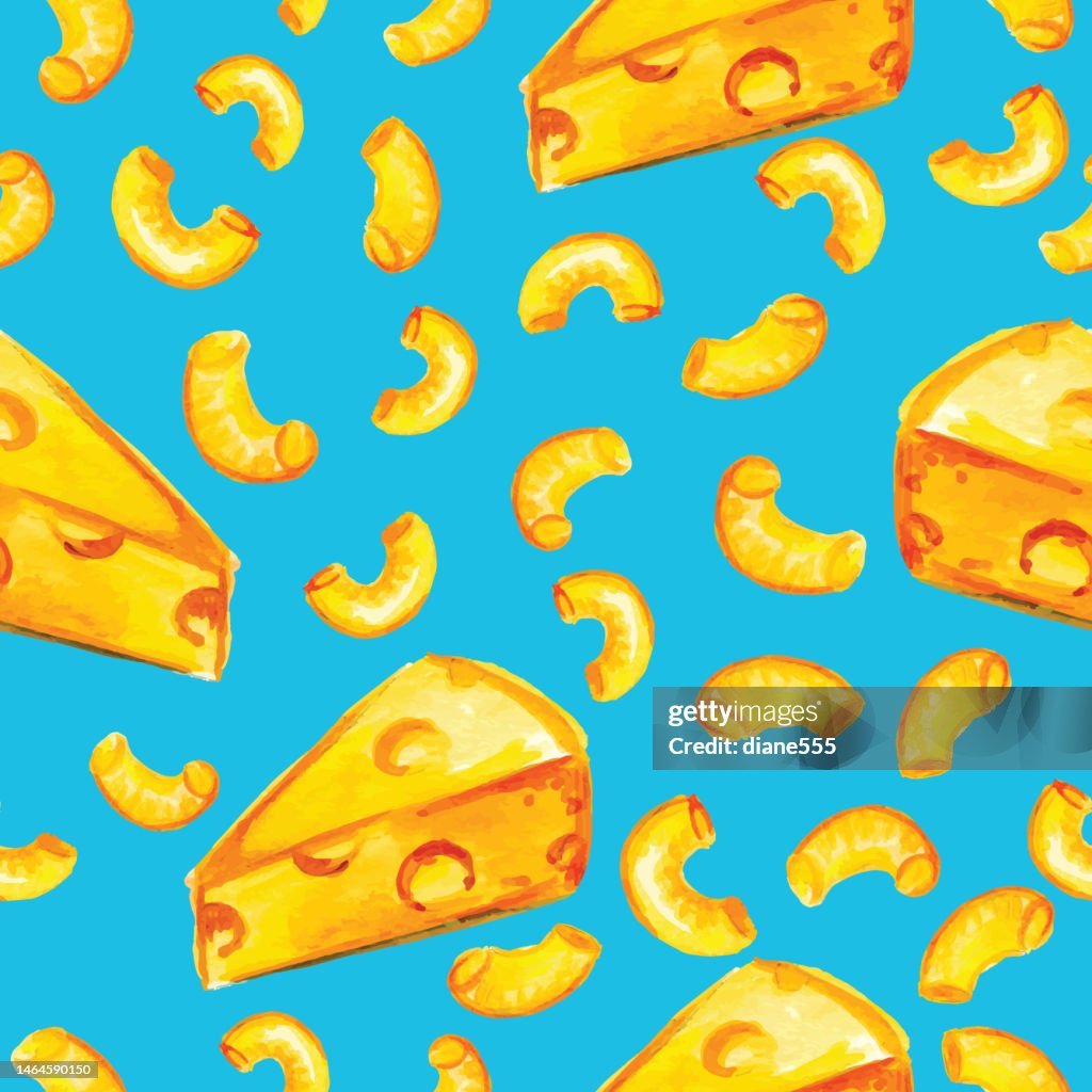 Watercolor Macaroni And Cheese Seamless Background Pattern