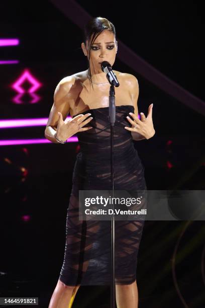 Elodie attends the 73rd Sanremo Music Festival 2023 at Teatro Ariston on February 09, 2023 in Sanremo, Italy.