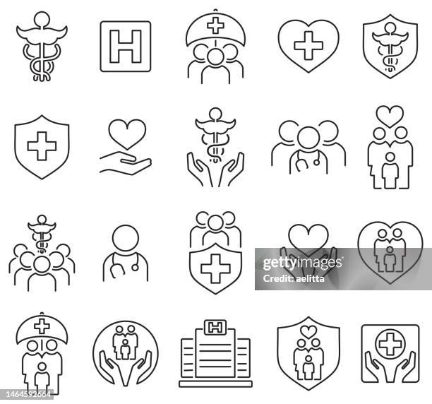 medical icons set. healthcare and medicine. medical insurance. - hands shielding stock illustrations