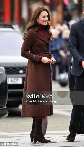 Catherine, Princess of Wales visits the National Maritime Museum Cornwall with Prince William, Prince of Wales on February 09, 2023 in Falmouth,...