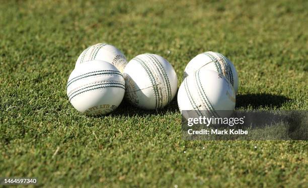 Detail picture of cricket balls is seen on the field before play during the WNCL match between New South Wales and ACT at Wade Park, on February 10...