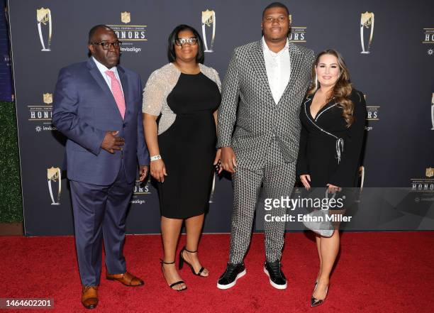Derrick Brown and Tayla Main with guests attend the 12th annual NFL Honors at Symphony Hall on February 09, 2023 in Phoenix, Arizona.