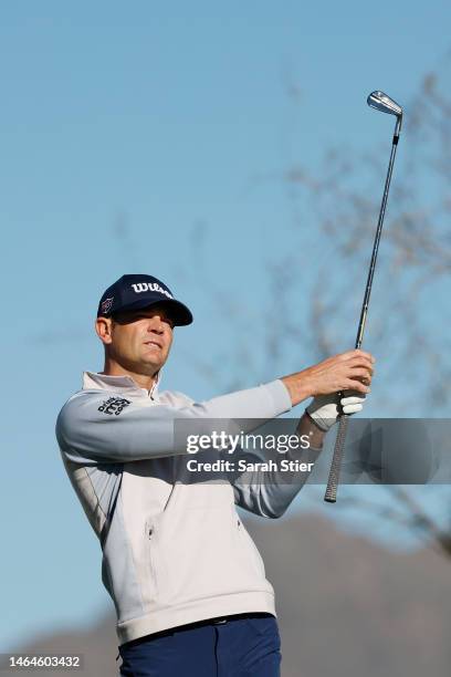 Brendan Steele of the United States plays a shot on the 12th hole during the first round of the WM Phoenix Open at TPC Scottsdale on February 09,...