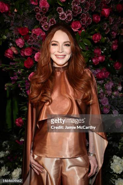 Lindsay Lohan attends the Christian Siriano Fall/Winter 2023 NYFW Show at Gotham Hall on February 09, 2023 in New York City.