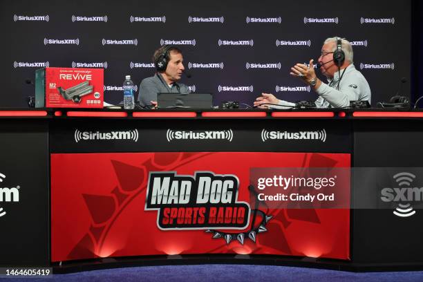 Chris Russo and former Philadelphia Eagles quarterback Ron Jaworski attend SiriusXM At Super Bowl LVII on February 09, 2023 in Phoenix, Arizona.