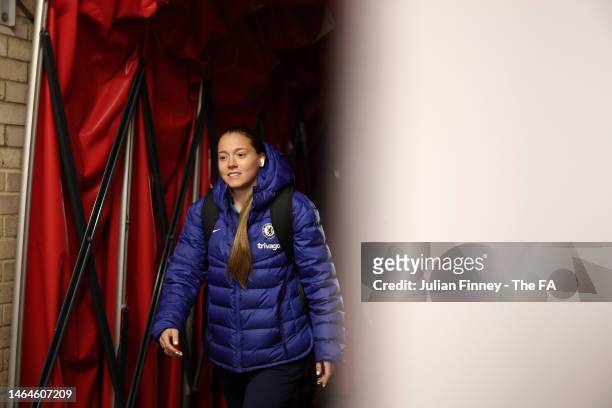 Fran Kirby of Chelsea arrives prior to the FA Women's Continental Tyres League Cup Semi Final match between West Ham United Women and Chelsea Women...