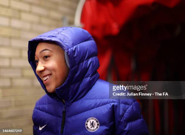 Lauren James of Chelsea arrives prior to the FA Women's Continental Tyres League Cup Semi Final match between West Ham United Women and Chelsea Women...