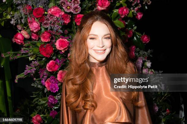 Lindsay Lohan attends the Christian Siriano Fall/Winter 2023 NYFW Show at Gotham Hall on February 09, 2023 in New York City.