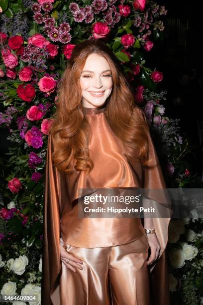 Lindsay Lohan attends the Christian Siriano Fall/Winter 2023 NYFW Show at Gotham Hall on February 09, 2023 in New York City.