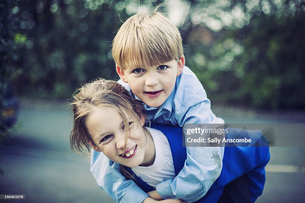 Two school children on their way home from school