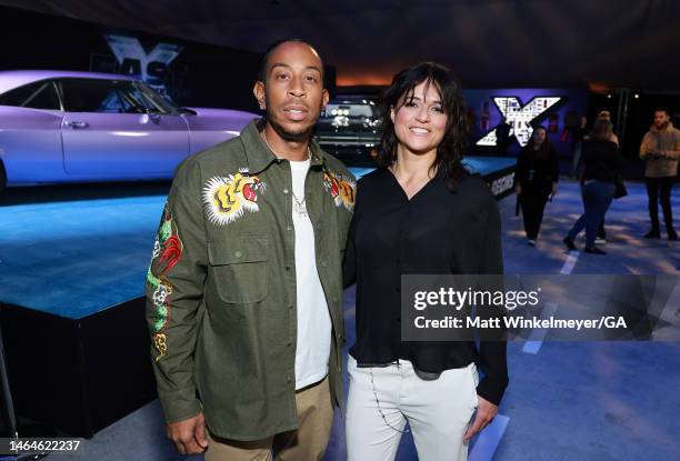 Ludacris and Michelle Rodriguez attend the Trailer Launch of Universal Pictures' "Fast X" at Regal LA Live on February 09, 2023 in Los Angeles,...