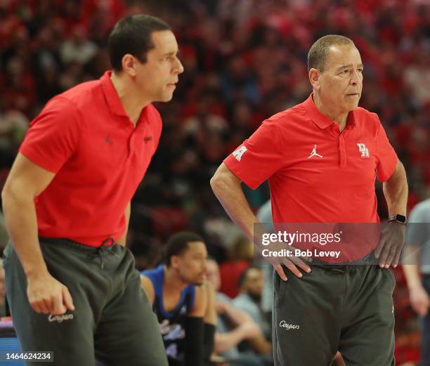 Head coach Kelvin Sampson of the Houston Cougars against the Tulsa Golden Hurricane at Fertitta Center on February 08, 2023 in Houston, Texas.