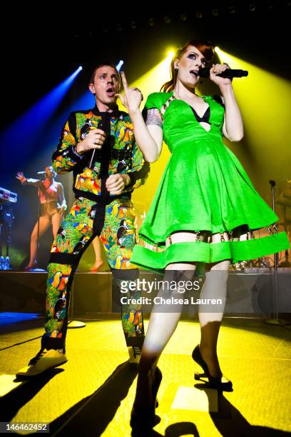 Vocalists Jake Shears and Ana Matronic of Scissor Sisters perform at Hollywood Palladium on June 16, 2012 in Hollywood, California.