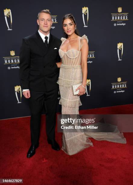 Christian McCaffrey and Olivia Culpo attend the 12th annual NFL Honors at Symphony Hall on February 09, 2023 in Phoenix, Arizona.