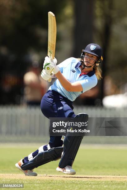 Lauren Cheatle of the NSW Breakers bats during the WNCL match between New South Wales and ACT at Wade Park, on February 10 in Orange, Australia.