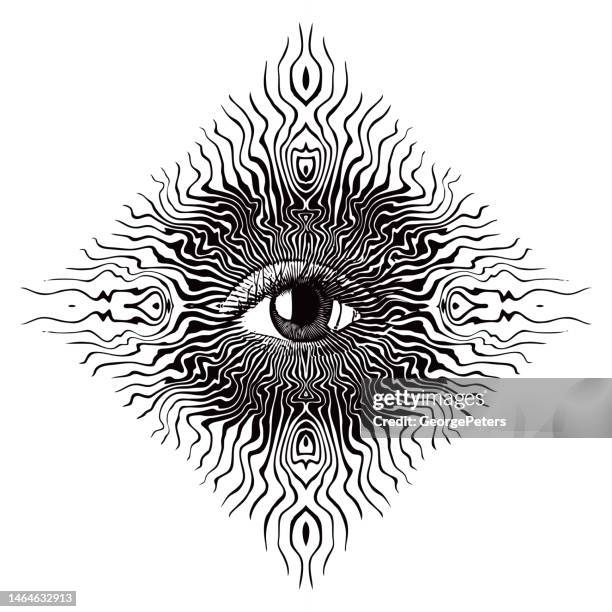 ilustraciones, imágenes clip art, dibujos animados e iconos de stock de tercer ojo resplandeciente - magic eye