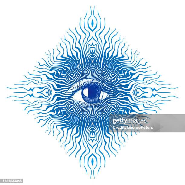 third eye glowing - blue iris stock illustrations