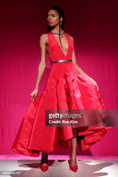 Model poses for the presentation as KitchenAid & Marta Del Rio launch the 2023 Hibiscus Color of the Year Collection on February 09, 2023 in New York...