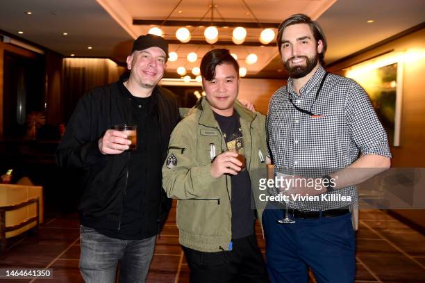 Brandon Auman, Sung-Jin Ahn and Jacob Nelson attend the SCAD Reception during SCAD TVFEST 2023 on February 09, 2023 in Atlanta, Georgia.