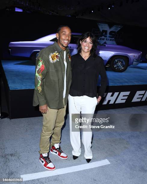 Michelle Rodriguez, Ludacris arrives at the Trailer Launch Of Universal Pictures' "Fast X" at Regal LA Live on February 09, 2023 in Los Angeles,...