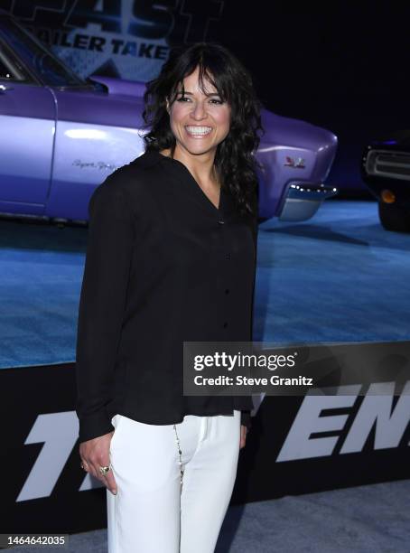 Michelle Rodriguez arrives at the Trailer Launch Of Universal Pictures' "Fast X" at Regal LA Live on February 09, 2023 in Los Angeles, California.