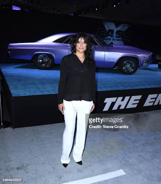 Michelle Rodriguez arrives at the Trailer Launch Of Universal Pictures' "Fast X" at Regal LA Live on February 09, 2023 in Los Angeles, California.