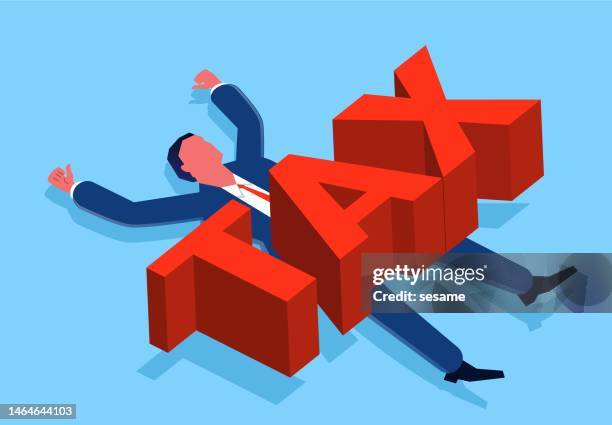 isometric huge letter tax overwhelms the businessman, tax burden or debt payment, tax period, tax issues, tax concepts - punishment stock illustrations