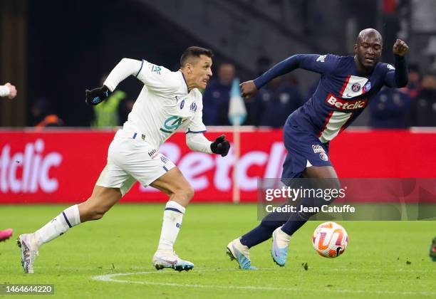 Alexis Sanchez of Marseille, Danilo Pereira of PSG during the French Cup football match between Olympique de Marseille and Paris Saint-Germain at...