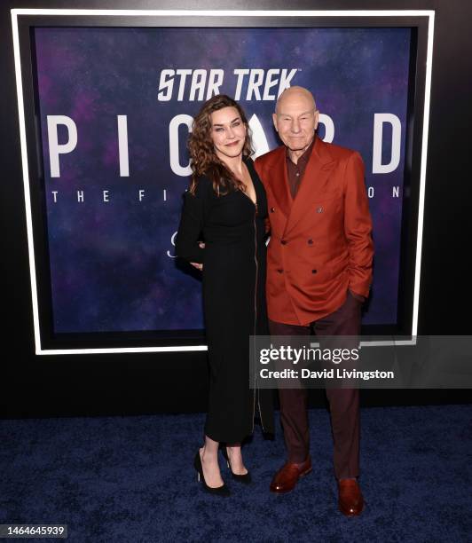 Sunny Ozell and Sir Patrick Stewart attend the Los Angeles premiere of the third and final season of Paramount+'s original series "Star Trek: Picard"...