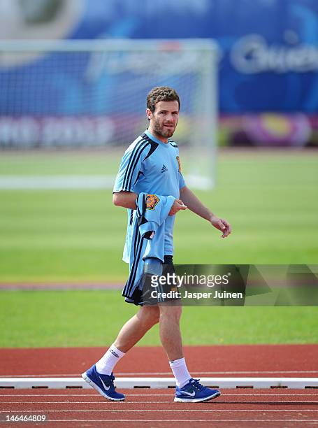 Juan Mata of Spain arrives for a training session ahead of their UEFA EURO 2012 group C match against Croatia on June 17, 2012 in Gniewino, Poland.