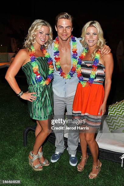 Derek Hough, with sisters Marabeth and Katherine enjoys Maria Menounos' birthday party sponsored by Bud Light Lime 'Lime-a-Rita' on June 16, 2012 at...