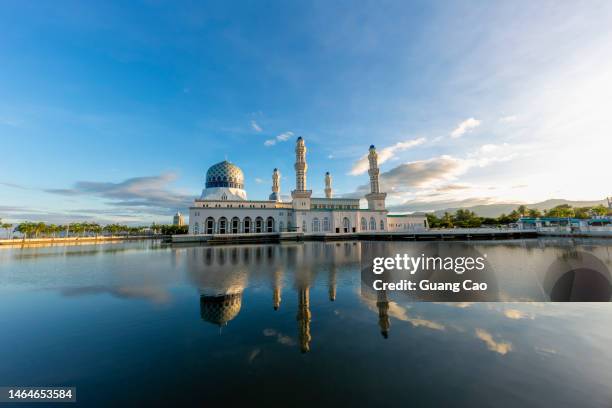 masjid bandaraya kota kinabalu in a spring morning - sabah state stock pictures, royalty-free photos & images