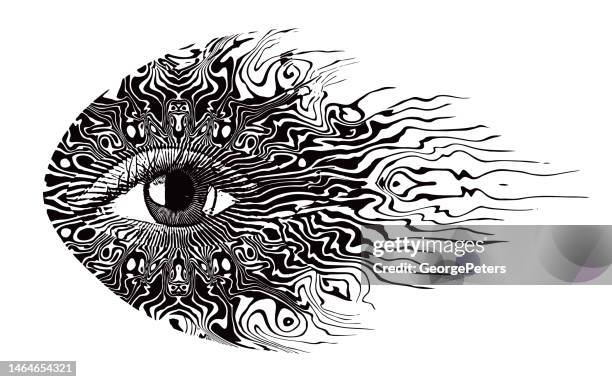 psychedelic third eye - alchemy elements stock illustrations