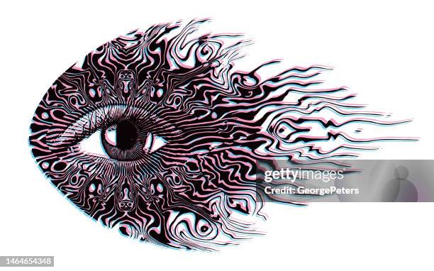 psychedelic third eye with glitch technique - chakra logo stock illustrations