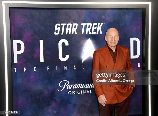 Sir Patrick Stewart arrives for the Los Angeles premiere of the third and final season of Paramount+'s original series "Star Trek: Picard" held at...