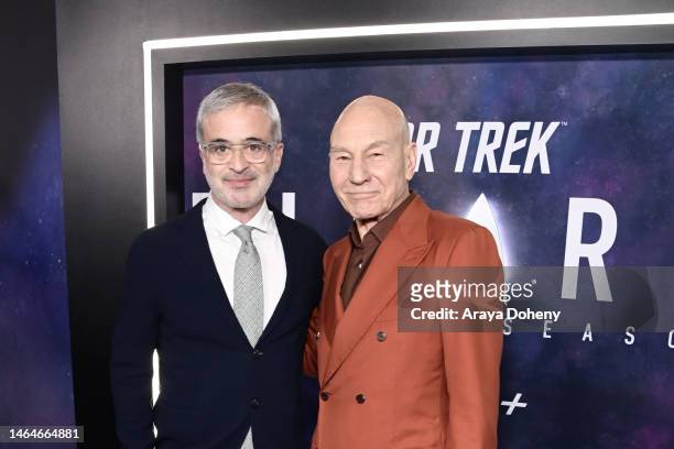 Alex Kurtzman and Patrick Stewart attend the “Picard” Season 3 premiere on February 09, 2023 in Los Angeles, California.
