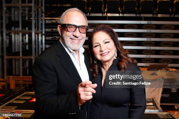 Emilio Estefan and Gloria Estefan attend "On Your Feet The Story Of Emilio And Gloria Estefan" Broadway production at Artis–Naples on February 09,...