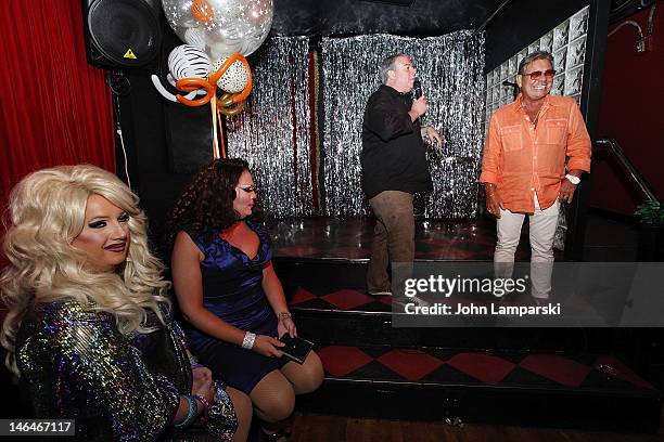 Ariel Sinclair, Renee Fleming, Elvis Duran and Uncle Johnny attends Alex Carr's birthday celebration>> at The Stonewall Inn on June 16, 2012 in New...