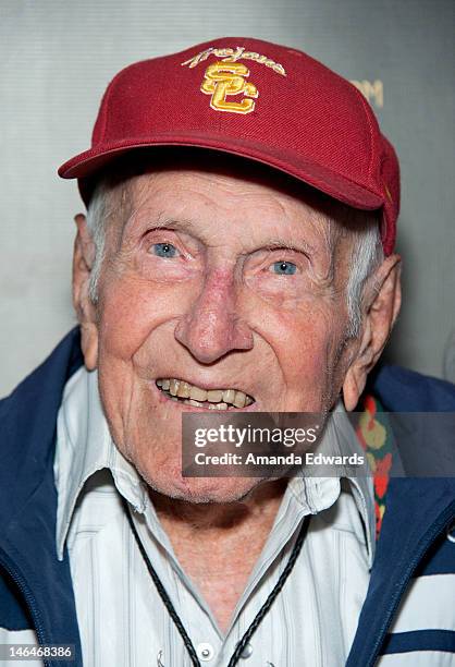 Inspirational speaker Louis Zamperini attends the Winforever Always Compete Speaker Series With Seattle Seahawks Head Coach Pete Carroll And American...